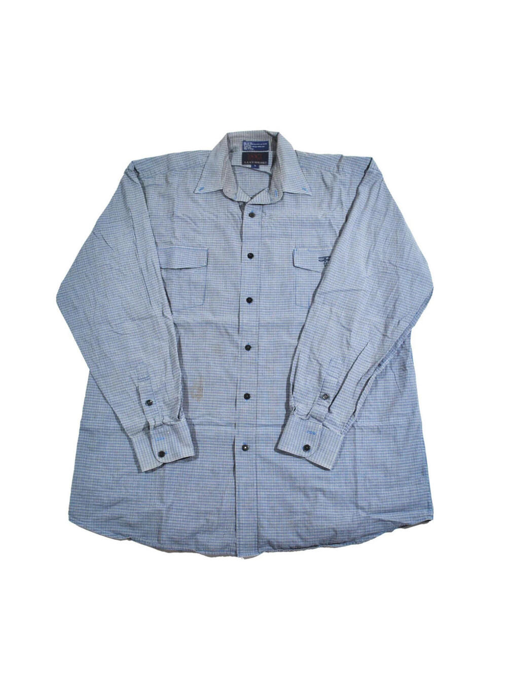 Vintage Lucchese Pattern Blue Mens Long Sleeve Button Shirt Size Large